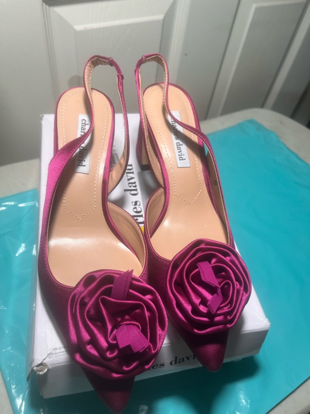 Charles David Fuchsia Satin D'Orsay Block Heels - Picture 2 of 9